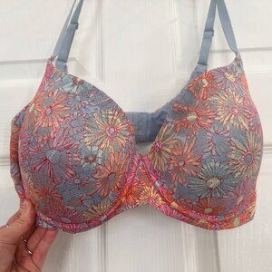 No Boundaries Floral Lace Bra 36DD Underwire Padded Multicolor